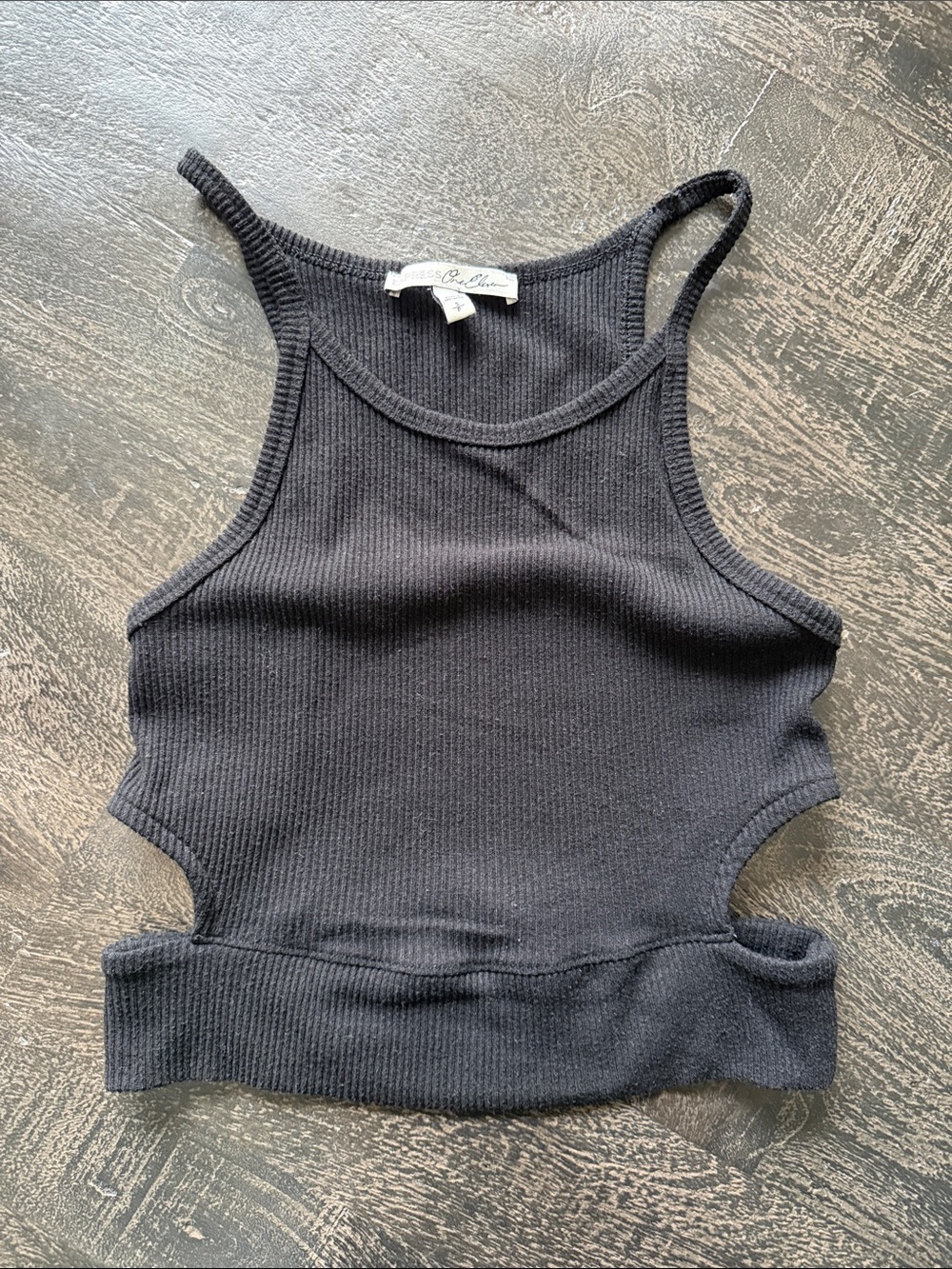 Express Black Ribbed Cutout Crop Top